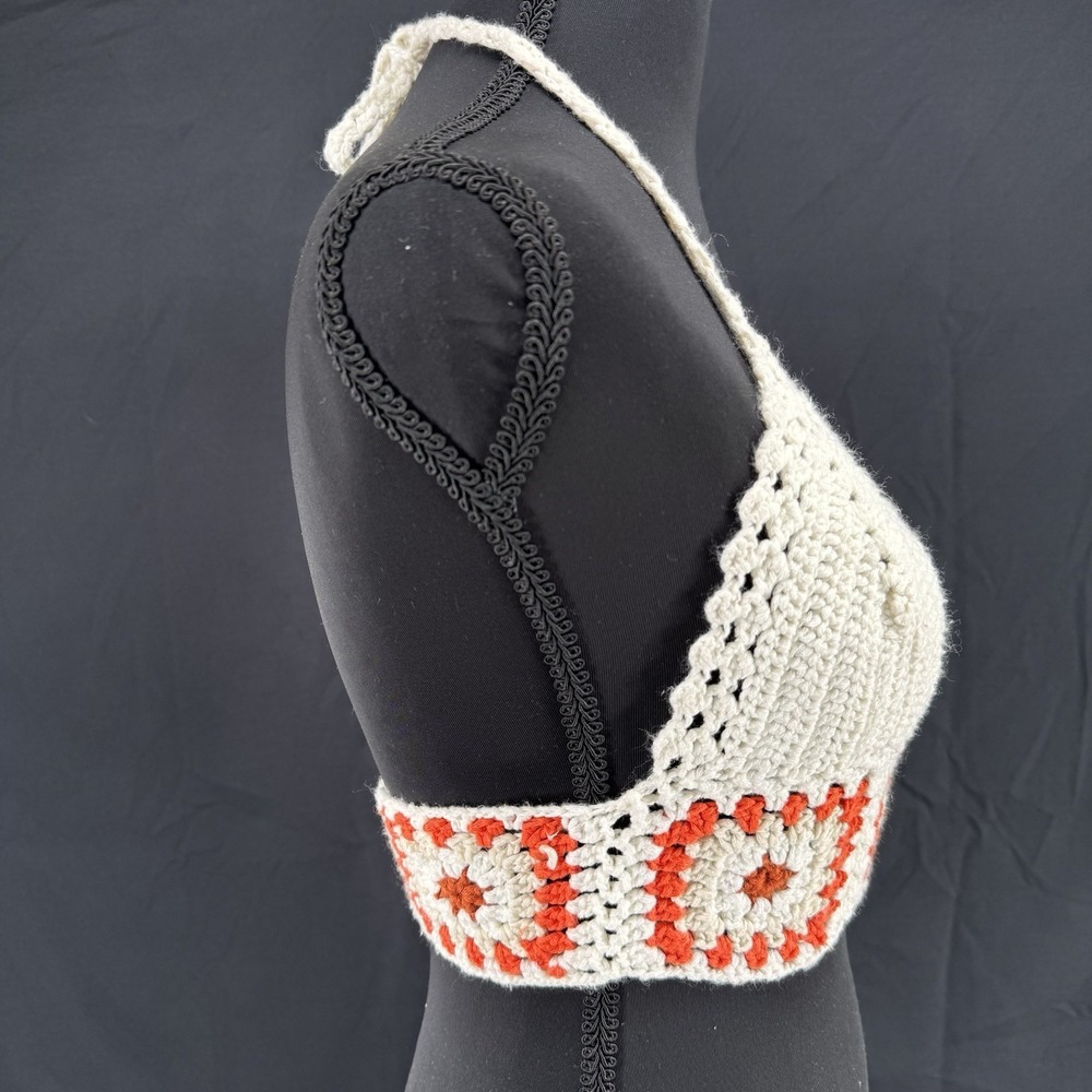 Crochet Babydoll Halter Crop Top Size S Boho Festival Hippie Coastal Resort Y2K - Picture 2 of 7